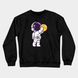 Cute Astronaut Holding Moon Cartoon Crewneck Sweatshirt